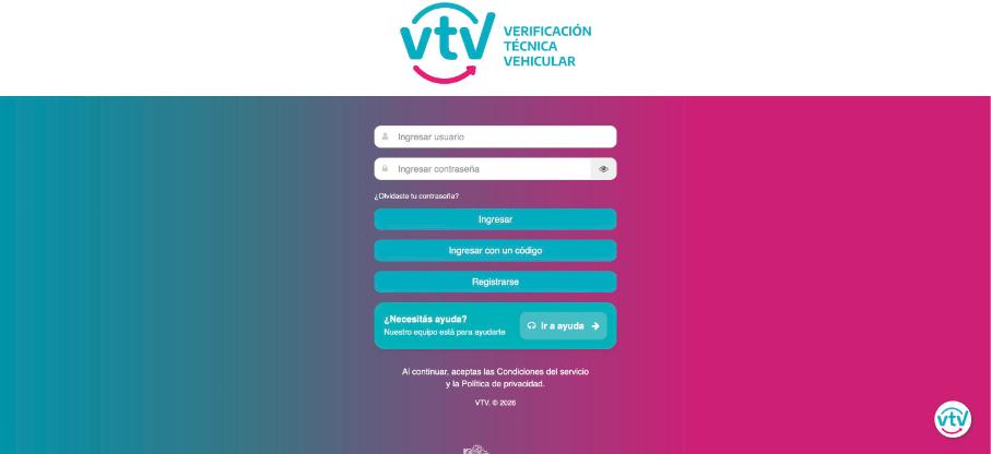 Pantalla de ingreso del portal de turnos VTV